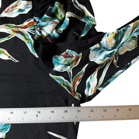 Chicos Womens Sz 3/XL Black Floral Knit Top Black Floral 3/4 Sleeve Stretch - Picture 7 of 11